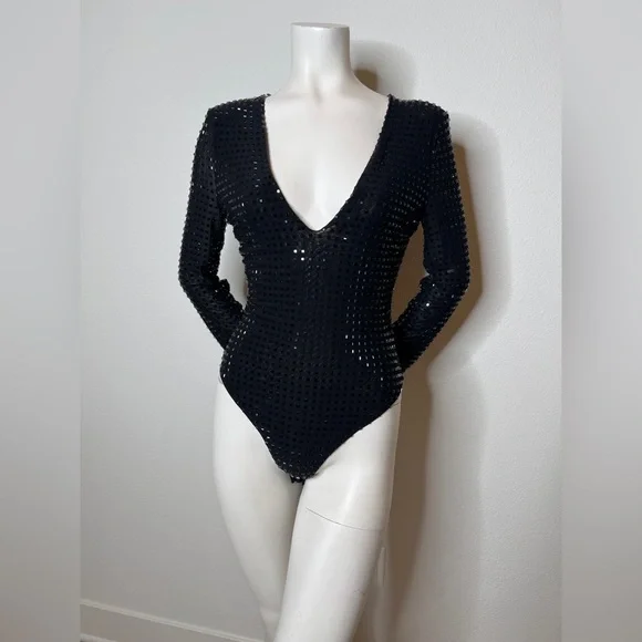 NWT Meshki Kennan Square Diamanté Bodysuit size Medium - Picture 6 of 11